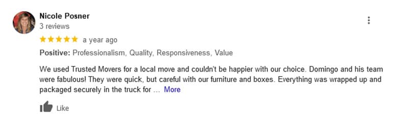 Google Reviews for moving services
