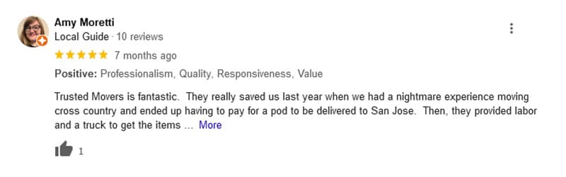 Google Reviews - Moving Services